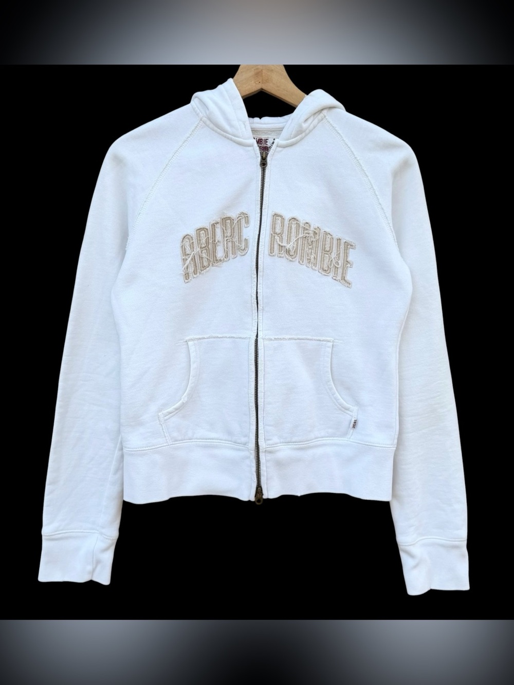 Vintage Y2K Abercrombie & Fitch Full Zip Distressed Hoodie White Women’s Medium